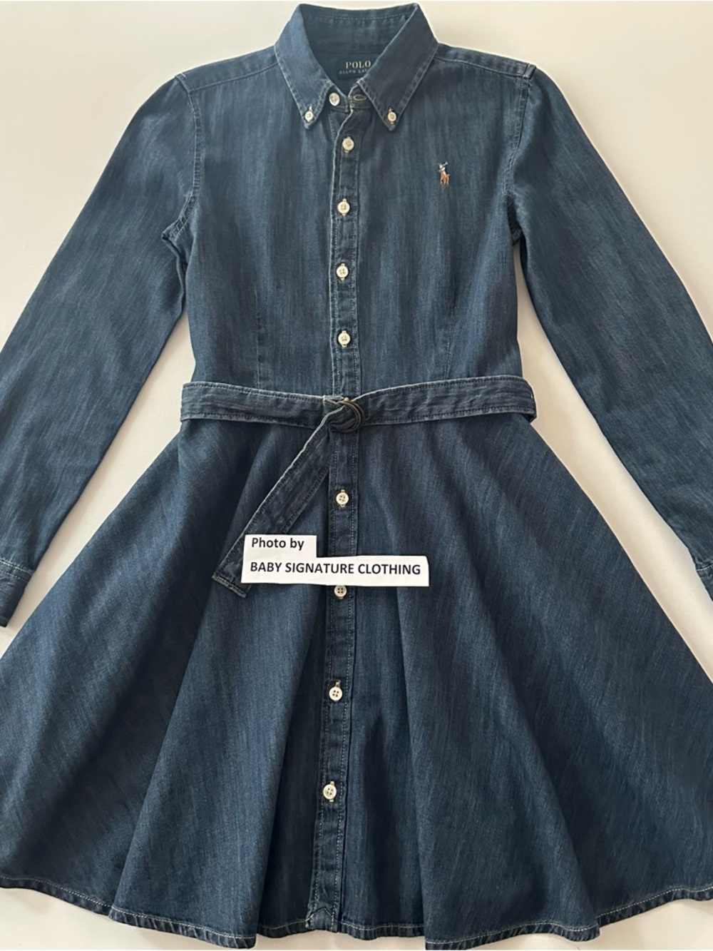 Polo Ralph Lauren Girls 12 Blue Denim Shirt Dress Belted